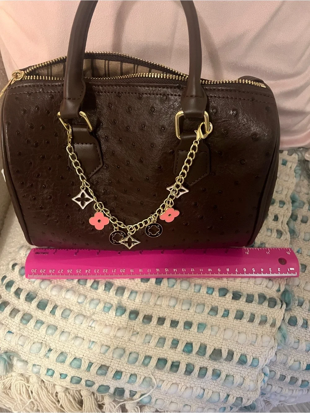 INSPIRED Brown 25 cm Speedy style Handbag w/ Gold Charm Chain w/inspired Wallet!